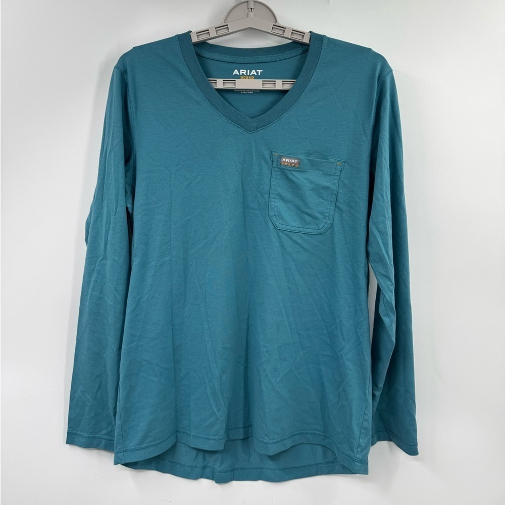 Ariat Rebar Work Shirt Womens M Blue V Neck Graphic Back